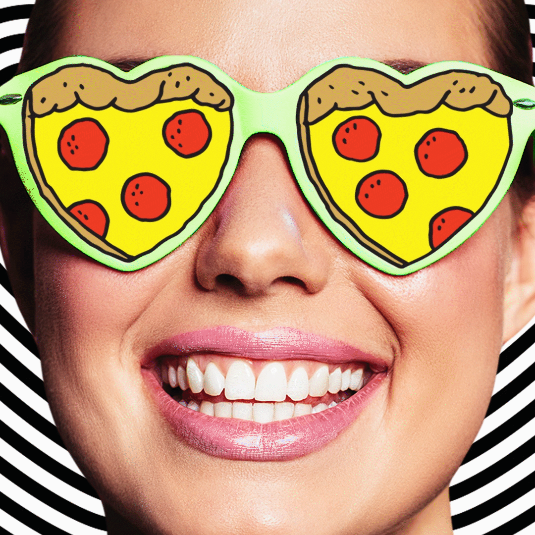 woman with pizza sunglasses